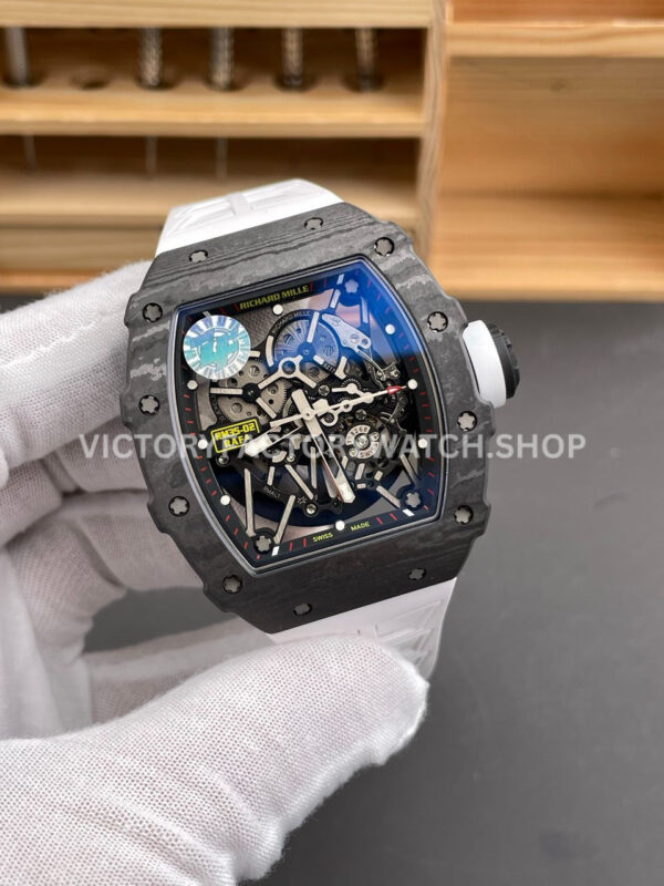 ZF Factory Richard Mille RM 35-02 44.5mm Black Carbon Fiber White Rubber Strap Black Skeletonized Dial