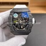 ZF Factory Richard Mille RM 35-02 black carbon fiber white rubber strap black skeletonized dial