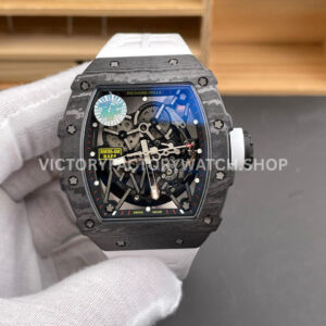 ZF Factory Richard Mille RM 35-02 black carbon fiber white rubber strap black skeletonized dial
