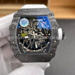 ZF Factory Richard Mille RM 35-02 44.5mm Black Carbon Fiber White Rubber Strap Black Skeletonized Dial