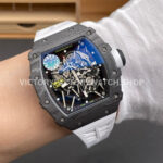 ZF Factory Richard Mille RM 35-02 44.5mm Black Carbon Fiber White Rubber Strap Black Skeletonized Dial