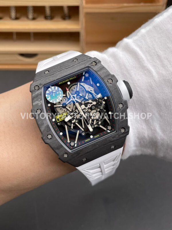 ZF Factory Richard Mille RM 35-02 44.5mm Black Carbon Fiber White Rubber Strap Black Skeletonized Dial