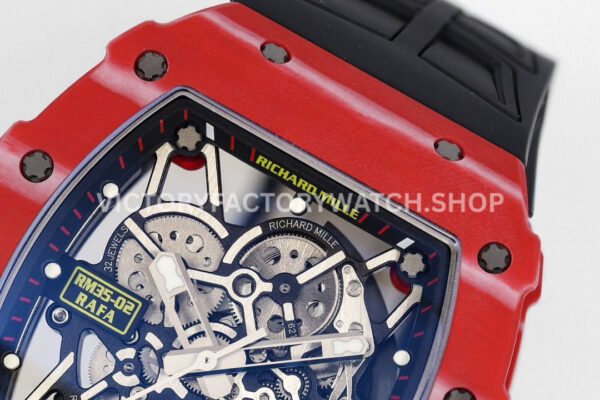 ZF Factory Richard Mille RM 35-02 44.5mm Red Carbon Fiber Canvas Strap Black Skeletonized (10) ZF Factory Richard Mille RM 35-02 44.5mm Red Carbon Fiber Canvas Strap Black Skeletonized