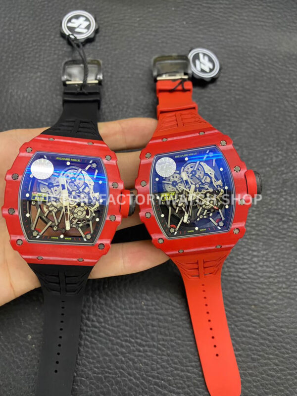 ZF Factory Richard Mille RM 35-02 44.5mm Red Carbon Fiber Canvas Strap Black Skeletonized (11) ZF Factory Richard Mille RM 35-02 44.5mm Red Carbon Fiber Canvas Strap Black Skeletonized