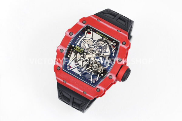 ZF Factory Richard Mille RM 35-02 44.5mm Red Carbon Fiber Canvas Strap Black Skeletonized (6) ZF Factory Richard Mille RM 35-02 44.5mm Red Carbon Fiber Canvas Strap Black Skeletonized