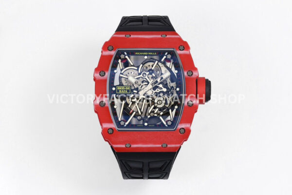 ZF Factory Richard Mille RM 35-02 44.5mm Red Carbon Fiber Canvas Strap Black Skeletonized (8) ZF Factory Richard Mille RM 35-02 red carbon fiber canvas strap black skeletonized dial