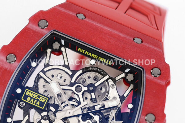 ZF Factory Richard Mille RM 35-02 44.5mm Red Carbon Fiber Red Rubber Strap Black Skeletonized