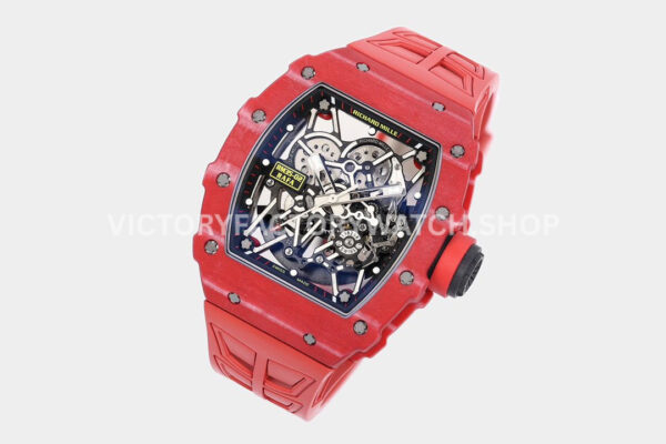 ZF Factory Richard Mille RM 35-02 44.5mm Red Carbon Fiber Red Rubber Strap Black Skeletonized