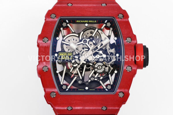 ZF Factory Richard Mille RM 35-02 44.5mm Red Carbon Fiber Red Rubber Strap Black Skeletonized