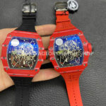 ZF Factory Richard Mille RM 35-02 44.5mm Red Carbon Fiber Red Rubber Strap Black Skeletonized
