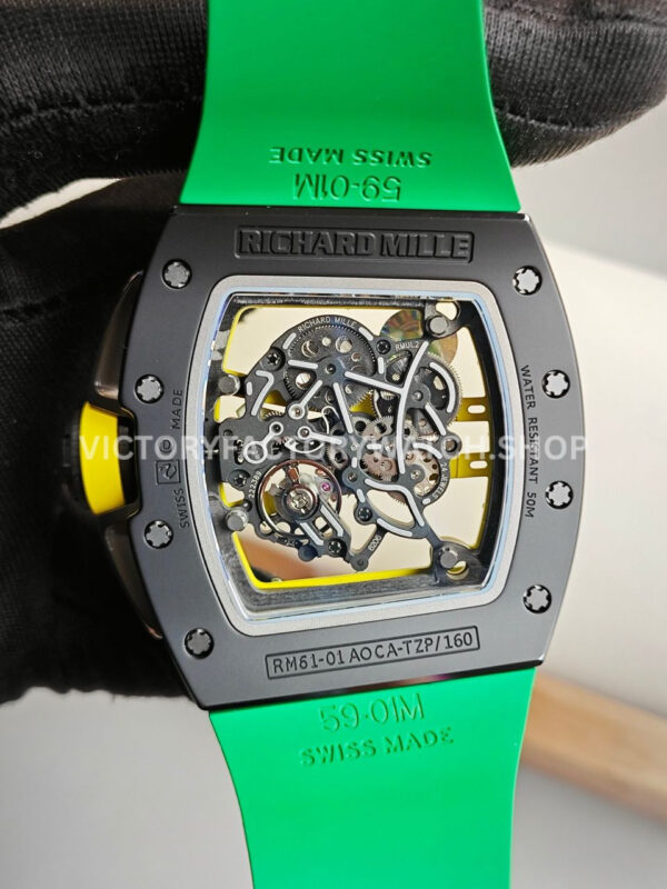 ZF Factory Richard Mille RM 61-01 42.7mm Black Ceramic Green Rubber Strap Skeletonized Green Dial ( (4) ZF Factory Richard Mille RM 61-01 42.7mm Black Ceramic Green Rubber Strap Skeletonized Green Dial
