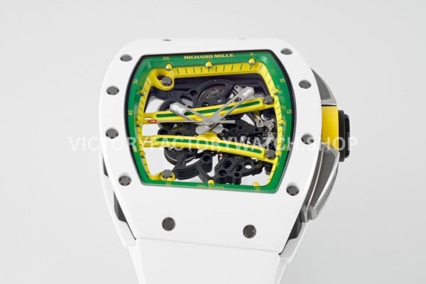 ZF Factory Richard Mille RM 61-01 Yohan Blake 42.7mm White Ceramic White Rubber Strap Skeletonized Green Dial