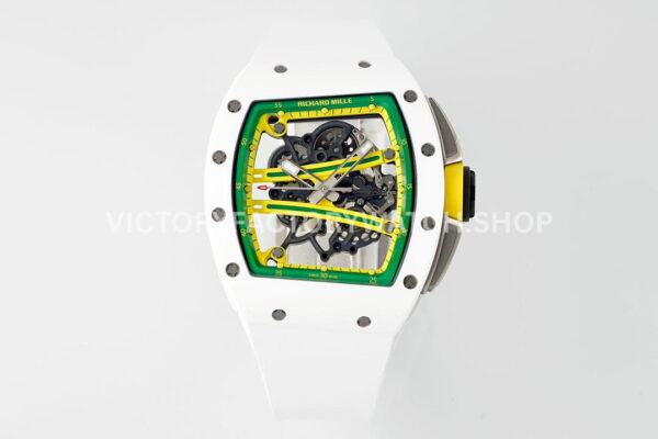 ZF Factory Richard Mille RM 61-01 Yohan Blake white ceramic white rubber strap skeletonized green dial