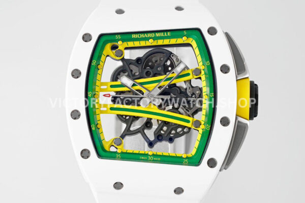ZF Factory Richard Mille RM 61-01 Yohan Blake 42.7mm White Ceramic White Rubber Strap Skeletonized Green Dial