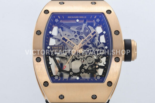 ZF Factory Richard Mille RM 035 40mm Rose Gold Rubber Strap Skeletonized Dial