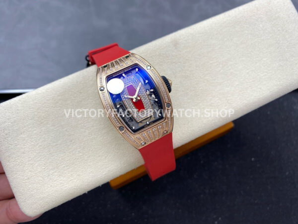 ZF Factory Richard Mille RM 07 31.4mm Diamond Rose Gold Red Rubber Strap Skeletonized Black Dial