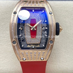 ZF Factory Richard Mille RM 07 diamond rose gold red rubber strap skeletonized black dial
