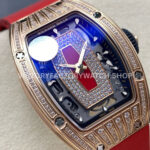 ZF Factory Richard Mille RM 07 31.4mm Diamond Rose Gold Red Rubber Strap Skeletonized Black Dial