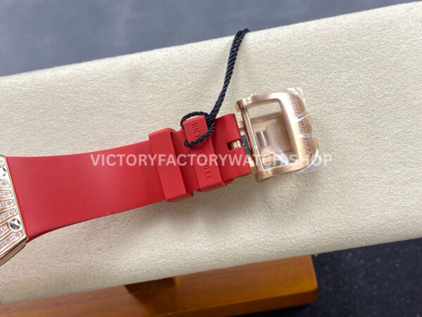 ZF Factory Richard Mille RM 07 31.4mm Diamond Rose Gold Red Rubber Strap Skeletonized Black Dial