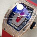 ZF Factory Richard Mille RM 07 31.4mm Diamond Rose Gold Red Rubber Strap Skeletonized Black Dial