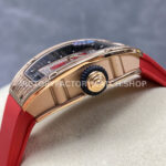ZF Factory Richard Mille RM 07 31.4mm Diamond Rose Gold Red Rubber Strap Skeletonized Black Dial