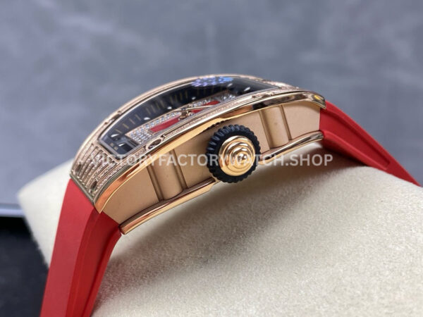 ZF Factory Richard Mille RM 07 31.4mm Diamond Rose Gold Red Rubber Strap Skeletonized Black Dial