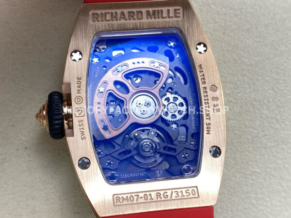 ZF Factory Richard Mille RM 07 31.4mm Diamond Rose Gold Red Rubber Strap Skeletonized Black Dial