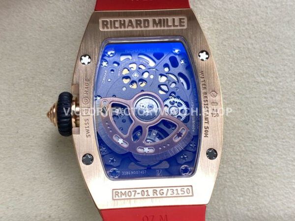 ZF Factory Richard Mille RM 07 31.4mm Diamond Rose Gold Red Rubber Strap Skeletonized Black Dial