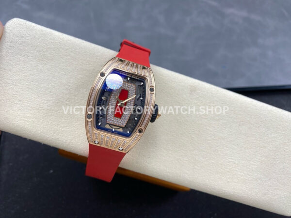 ZF Factory Richard Mille RM 07 31.4mm Diamond Rose Gold Red Rubber Strap Skeletonized Black Dial
