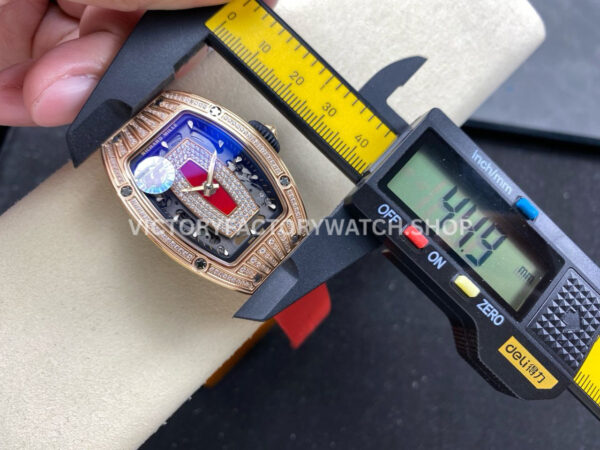 ZF Factory Richard Mille RM 07 31.4mm Diamond Rose Gold Red Rubber Strap Skeletonized Black Dial