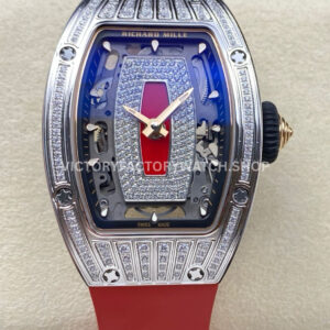 ZF Factory Richard Mille RM 07 diamond white gold red rubber strap skeletonized black dial