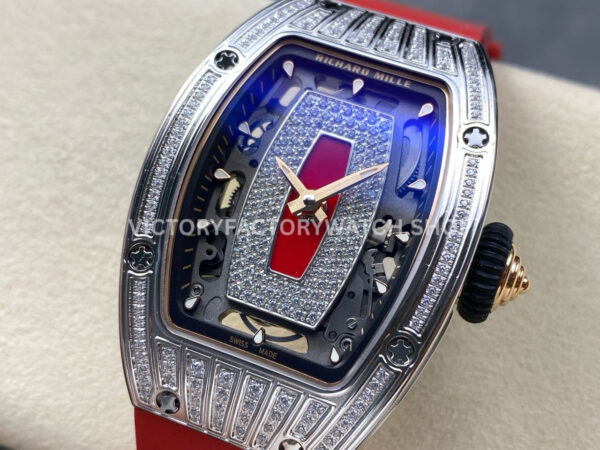 ZF Factory Richard Mille RM07 31.4mm Diamond White Gold Red Rubber Strap Skeletonized Black Dial (3) ZF Factory Richard Mille RM 07 31.4mm Diamond White Gold Red Rubber Strap Skeletonized Black Dial