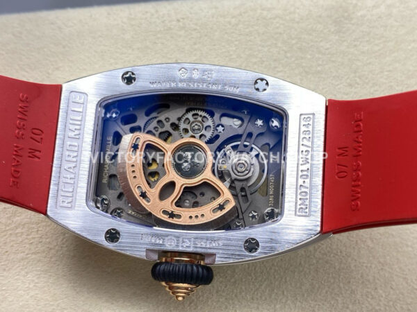 ZF Factory Richard Mille RM07 31.4mm Diamond White Gold Red Rubber Strap Skeletonized Black Dial (4) ZF Factory Richard Mille RM 07 31.4mm Diamond White Gold Red Rubber Strap Skeletonized Black Dial