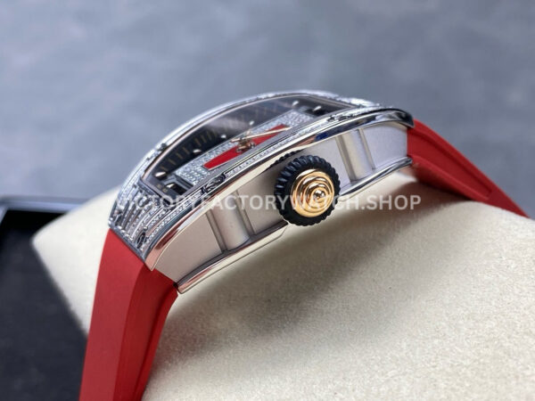 ZF Factory Richard Mille RM07 31.4mm Diamond White Gold Red Rubber Strap Skeletonized Black Dial (5) ZF Factory Richard Mille RM 07 31.4mm Diamond White Gold Red Rubber Strap Skeletonized Black Dial