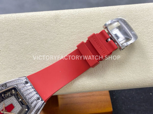 ZF Factory Richard Mille RM07 31.4mm Diamond White Gold Red Rubber Strap Skeletonized Black Dial (7) ZF Factory Richard Mille RM 07 31.4mm Diamond White Gold Red Rubber Strap Skeletonized Black Dial