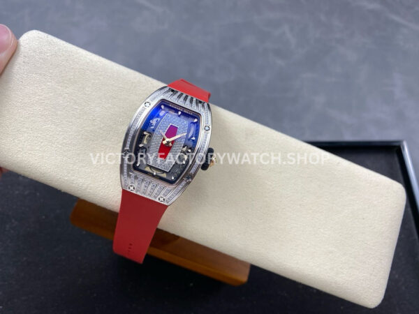 ZF Factory Richard Mille RM07 31.4mm Diamond White Gold Red Rubber Strap Skeletonized Black Dial (9) ZF Factory Richard Mille RM 07 31.4mm Diamond White Gold Red Rubber Strap Skeletonized Black Dial