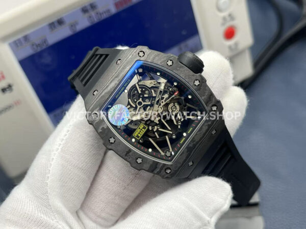 ZF Factory Richard Mille RM 35-02 44.5mm Black Carbon Fiber Black Rubber Strap Black Skeletonized Dial