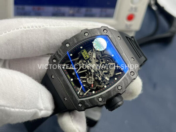 ZF Factory Richard Mille RM 35-02 44.5mm Black Carbon Fiber Black Rubber Strap Black Skeletonized Dial