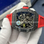ZF Factory Richard Mille RM35-02 Black Carbon Fiber Red Rubber Strap Black Skeletonized Dial (2) ZF Factory Richard Mille RM 35-02 Black Carbon Fiber Red Rubber Strap Black Skeletonized Dial
