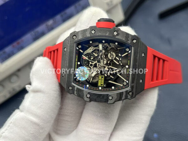 ZF Factory Richard Mille RM35-02 Black Carbon Fiber Red Rubber Strap Black Skeletonized Dial (2) ZF Factory Richard Mille RM 35-02 Black Carbon Fiber Red Rubber Strap Black Skeletonized Dial