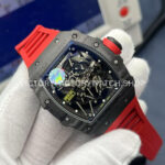 ZF Factory Richard Mille RM35-02 Black Carbon Fiber Red Rubber Strap Black Skeletonized Dial (3) ZF Factory Richard Mille RM 35-02 Black Carbon Fiber Red Rubber Strap Black Skeletonized Dial