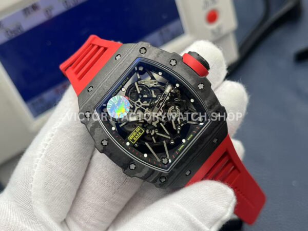ZF Factory Richard Mille RM35-02 Black Carbon Fiber Red Rubber Strap Black Skeletonized Dial (3) ZF Factory Richard Mille RM 35-02 Black Carbon Fiber Red Rubber Strap Black Skeletonized Dial