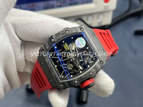 ZF Factory Richard Mille RM35-02 Black Carbon Fiber Red Rubber Strap Black Skeletonized Dial (5) ZF Factory Richard Mille RM 35-02 Black Carbon Fiber Red Rubber Strap Black Skeletonized Dial