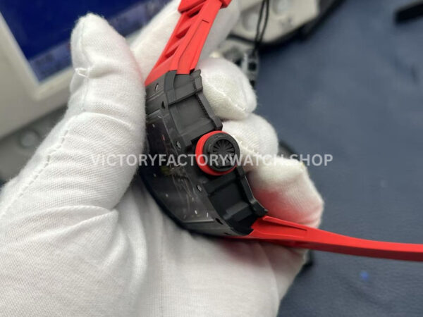 ZF Factory Richard Mille RM35-02 Black Carbon Fiber Red Rubber Strap Black Skeletonized Dial (8) ZF Factory Richard Mille RM 35-02 Black Carbon Fiber Red Rubber Strap Black Skeletonized Dial