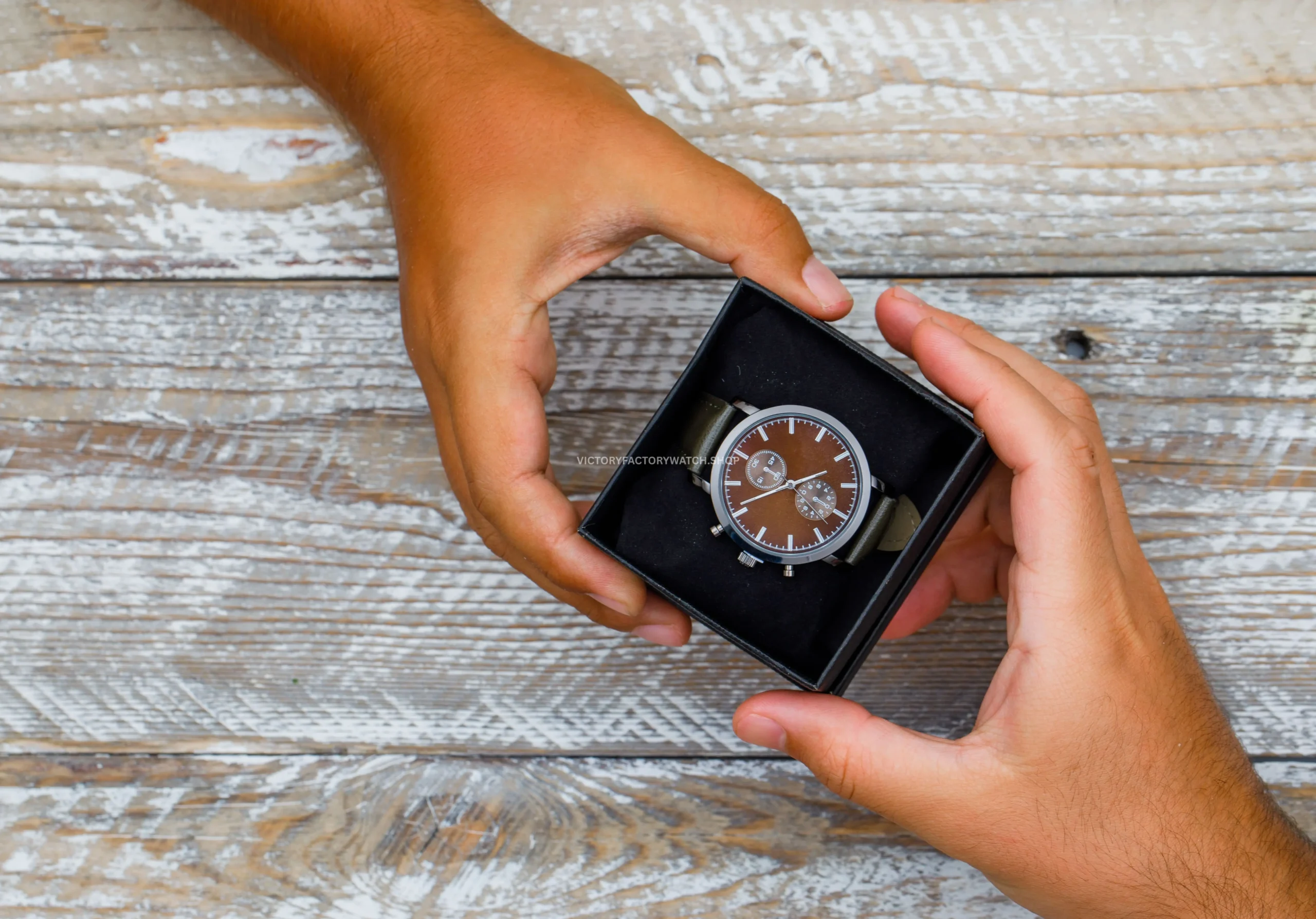 Customer receiving a premium replica watch gift box from a trusted super clone watch seller