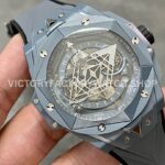 BBF Factory Hublot Big Bang Sang Bleu II 418.FX.8007.RX.MXM21 45mm Grey Ceramics (1) BBF Factory Hublot Big Bang Sang Bleu II 418.FX.8007.RX.MXM21 45mm Grey Ceramics Grey Rubber Strap Grey Skeletonized Dial