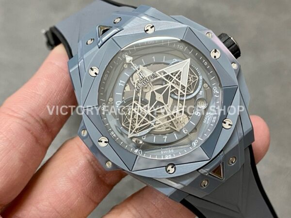 BBF Factory Hublot Big Bang Sang Bleu II 418.FX.8007.RX.MXM21 45mm Grey Ceramics (1) BBF Factory Hublot Big Bang Sang Bleu II 418.FX.8007.RX.MXM21 45mm Grey Ceramics Grey Rubber Strap Grey Skeletonized Dial