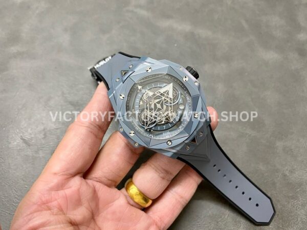 BBF Factory Hublot Big Bang Sang Bleu II 418.FX.8007.RX.MXM21 45mm Grey Ceramics ( (6) BBF Factory Hublot Big Bang Sang Bleu II 418.FX.8007.RX.MXM21 45mm Grey Ceramics Grey Rubber Strap Grey Skeletonized Dial