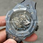 BBF Factory Hublot Big Bang Sang Bleu II 418.FX.8007.RX.MXM21 45mm Grey Ceramics ( (8) BBF Factory Hublot Big Bang Sang Bleu II 418.FX.8007.RX.MXM21 45mm Grey Ceramics Grey Rubber Strap Grey Skeletonized Dial
