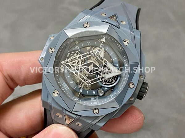 BBF Factory Hublot Big Bang Sang Bleu II 418.FX.8007.RX.MXM21 45mm Grey Ceramics ( (8) BBF Factory Hublot Big Bang Sang Bleu II 418.FX.8007.RX.MXM21 45mm Grey Ceramics Grey Rubber Strap Grey Skeletonized Dial